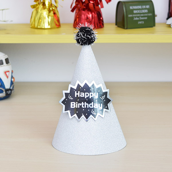 글리터 생일고깔모자 실버  6개 한팩