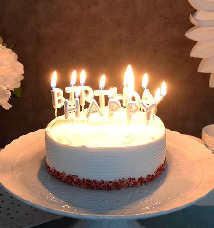 생일캔들 HAPPY BIRTHDAY 메탈릭실버 [24개 한팩]