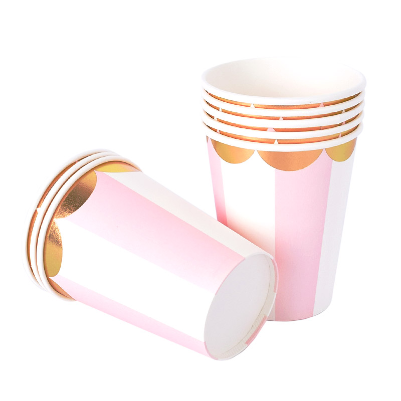 파티컵 스트라이프 핑크 8입
