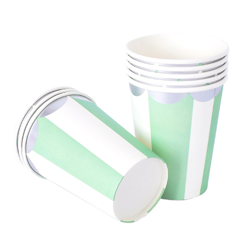 파티컵 스트라이프 민트 8입