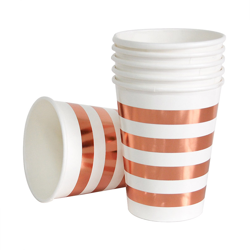 파티컵 8온스 줄무늬 로즈골드 6입