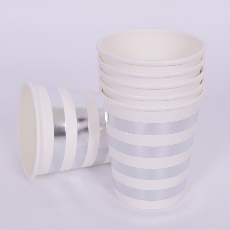 파티컵 8온스 줄무늬 실버 6입