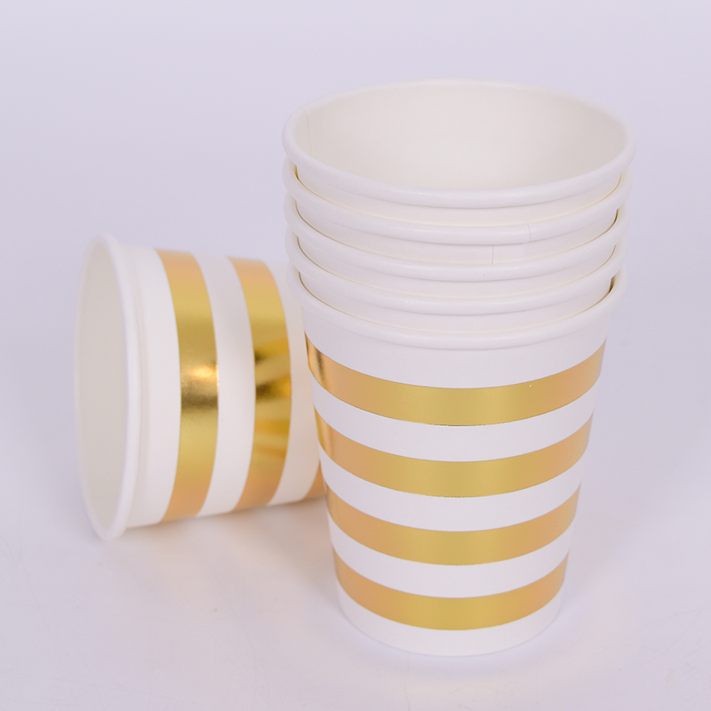 파티컵 8온스 줄무늬 골드 6입