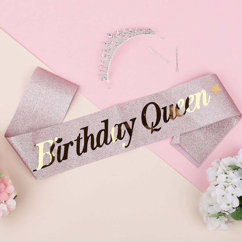 생일어깨띠 Birthday Queen 글리터 로즈골드