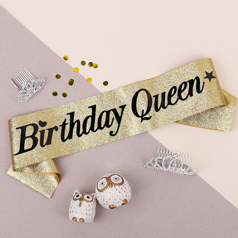 생일어깨띠 Birthday Queen 글리터 골드