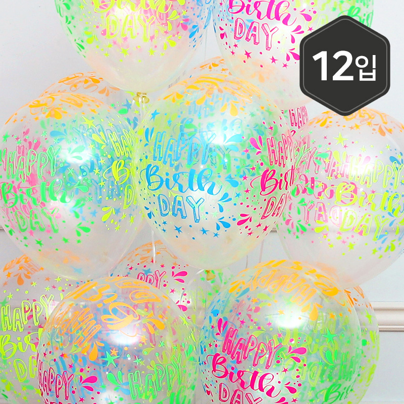 [셈퍼텍스] 30cm 생일 네온슬래시 투명 [12입] 소포장