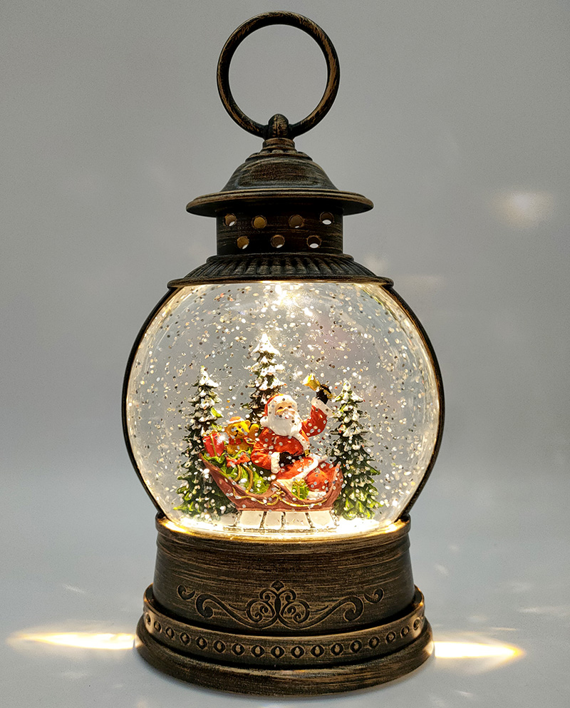 크리스마스 원형워터볼 소 [산타썰매] [(W)12x(D)6.5x(H)25cm]