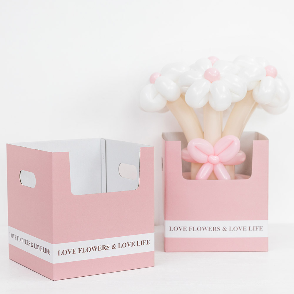 꽃풍선 사각박스 핑크 [가로세로 24cm 높이 26cm]