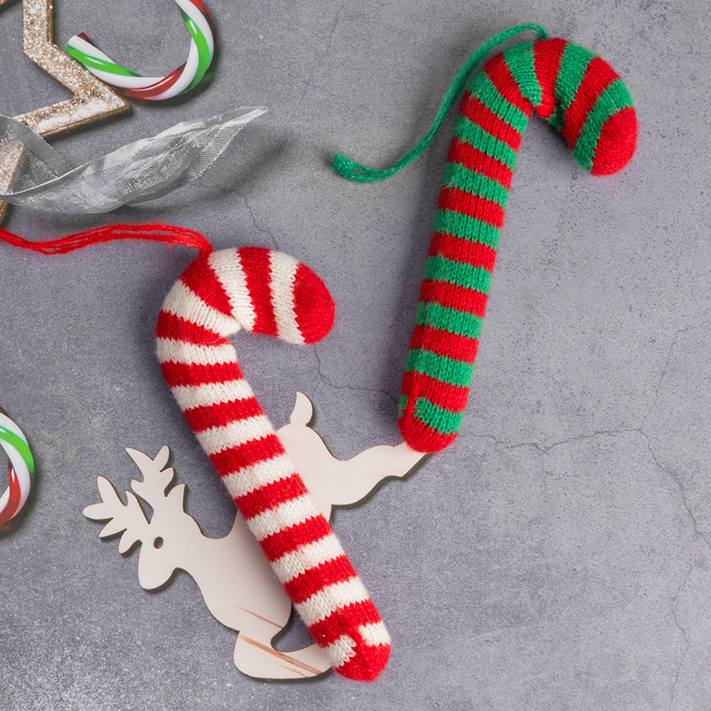 봉제오너먼트 줄무늬지팡이 2개세트