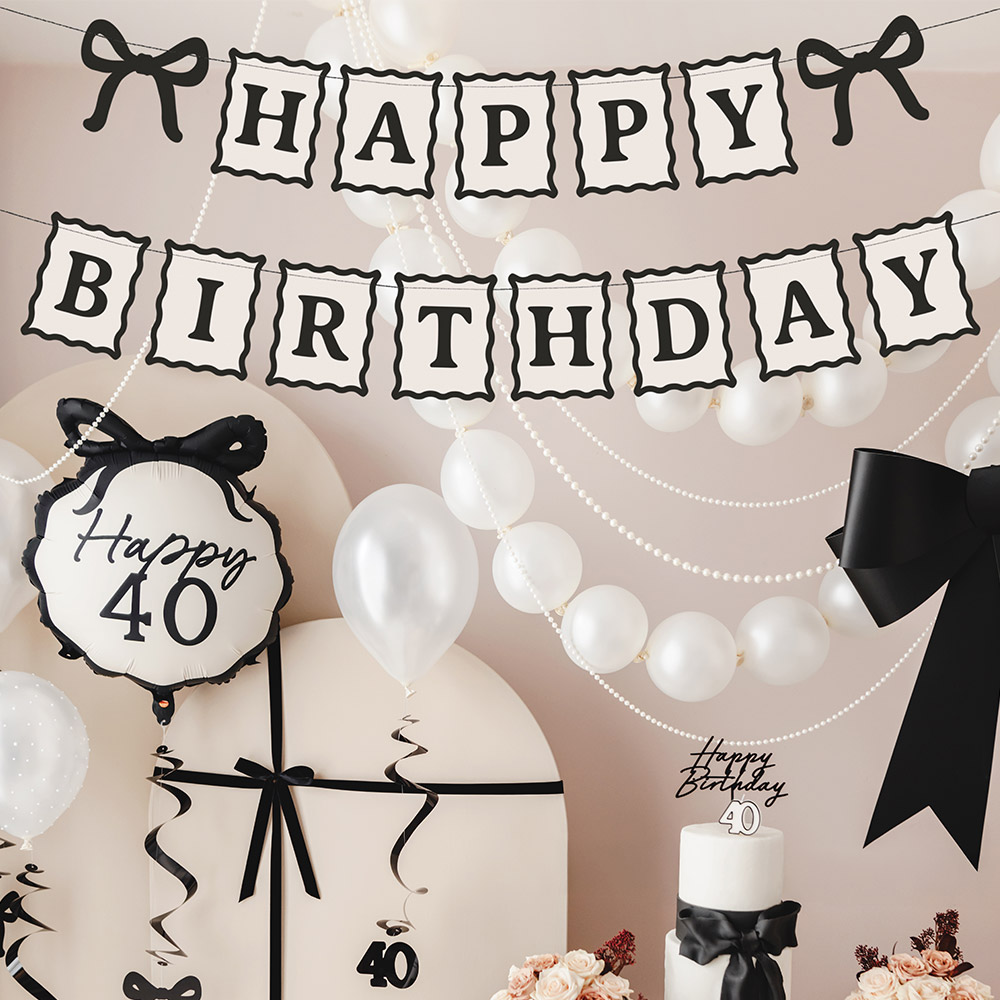 [파티데코] 생일가랜드 리본엣지블랙