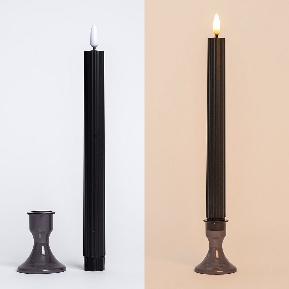 LED테이퍼캔들 블랙 30cm 촛대포함 [6개한팩]